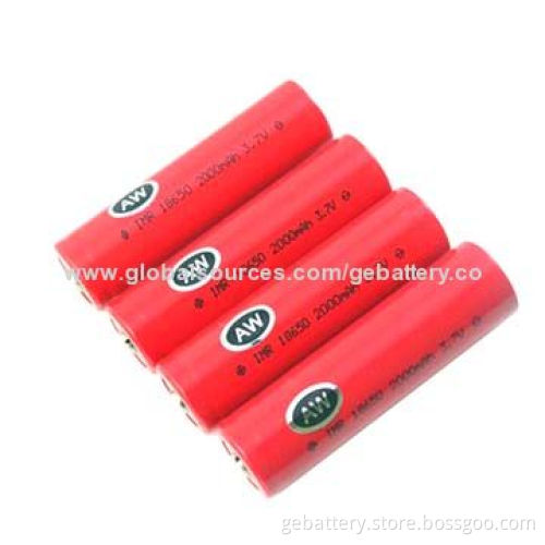 AW 18650 2,000mAh IMR/18650 Batteries for Electronic Cigarettes, 3.7V Voltage